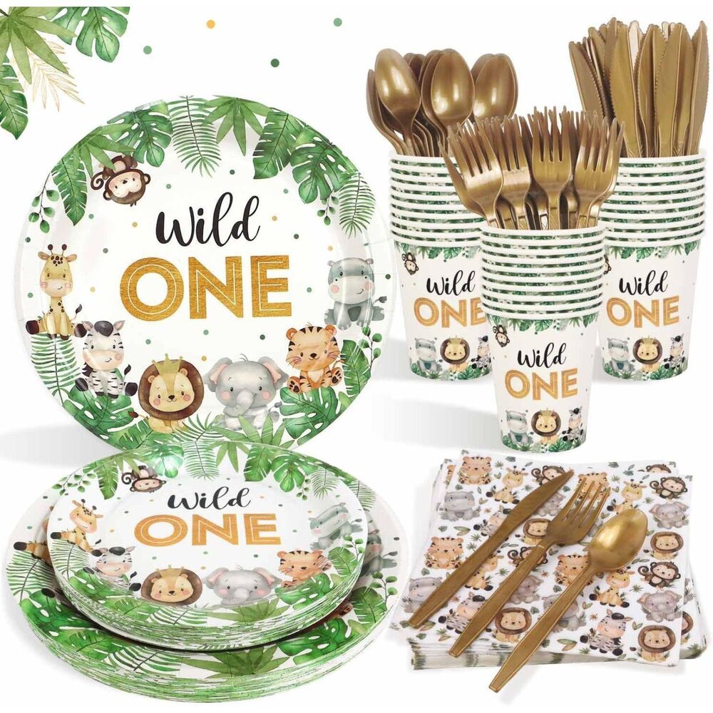 175 Pc Wild One Birthday Party Supplies Set 25 Guests Safari Jungle Tableware